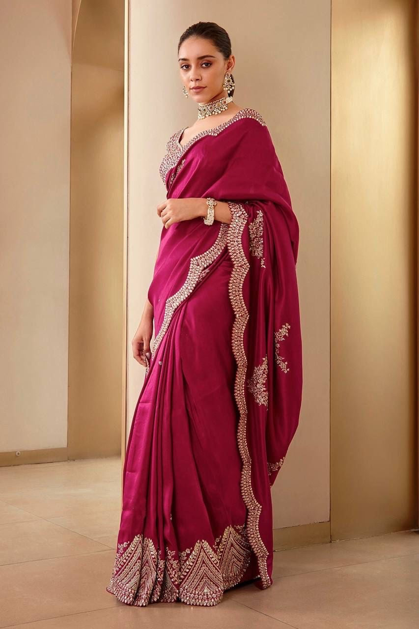Saira Scalloped Scarlet Sari (Pre order)