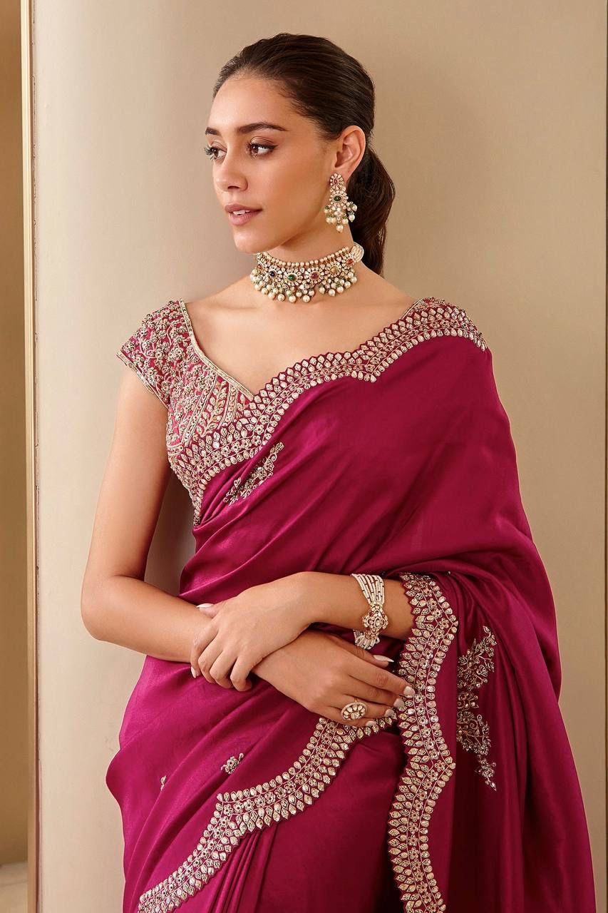 Saira Scalloped Scarlet Sari (Pre order)