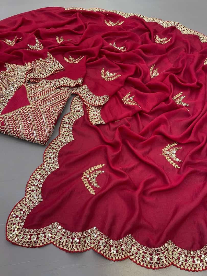 Saira Scalloped Scarlet Sari (Pre order)